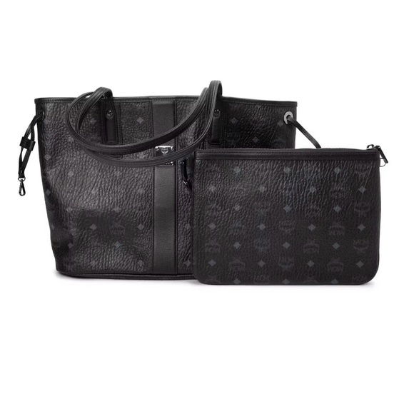 ‼️SOLD‼️MCM Reversible Liz Shopper Visetos Medium Black Tote Handbag Tote Pouch - Picture 1 of 6